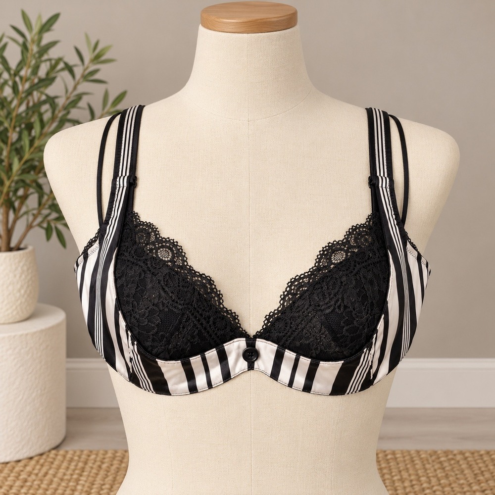 Chantal Thomass Victoria's Secret Bra Black White Striped Lace Underwire 36C